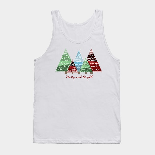 Merry and Bright Modern Festive Christmas Trees Tank Top by Punderstandable